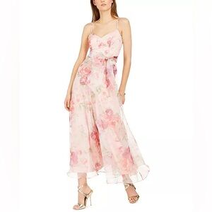 Eliza J Pink Floral Belted Wide Leg‎ Jumpsuit Women’s Size 4